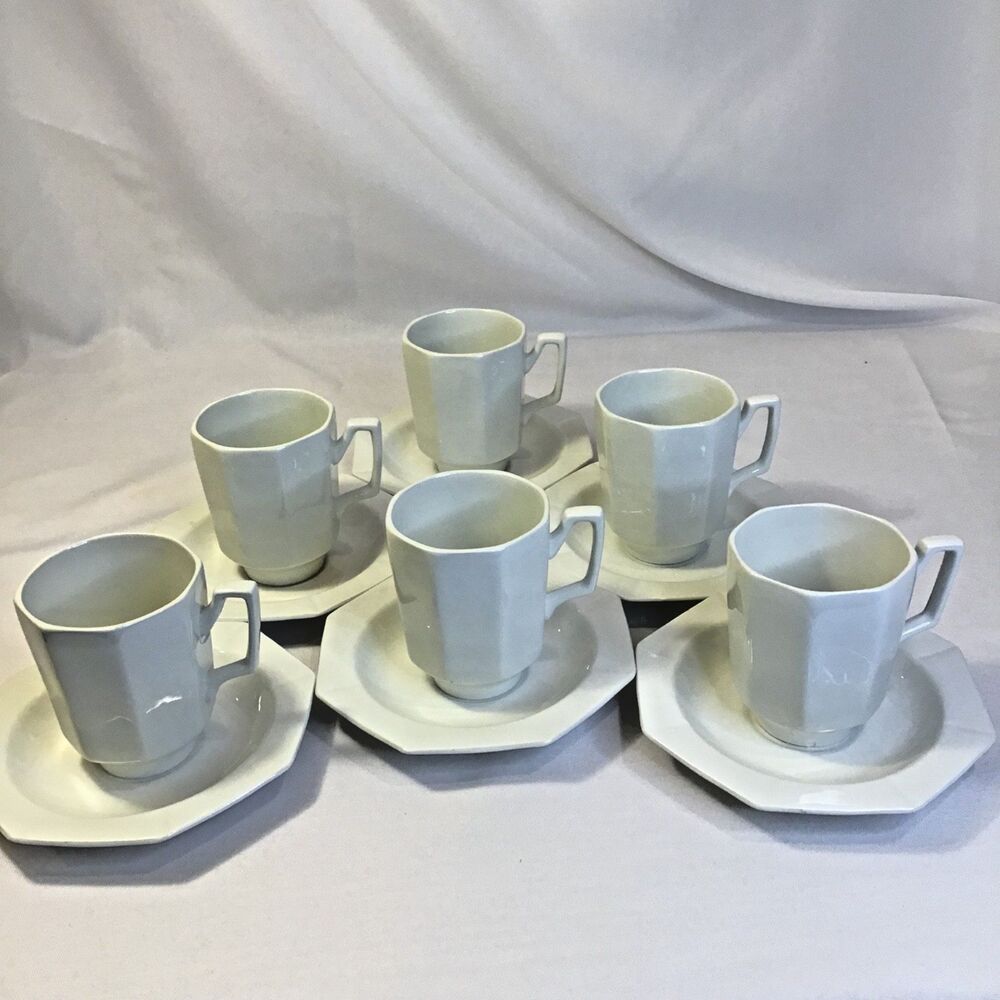 W H Grindley Ascot Satin White Ironstone Cup and Saucer Set of 6